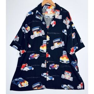 Vintage Matt Rider Hot Rod Hawaiian Shirt Men 2XL Black Flames Cars Cotton Rayon